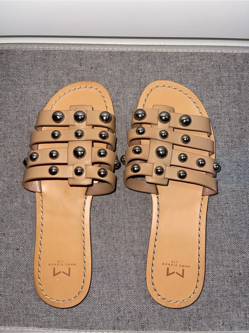 Marc Fisher Pava Slide Sandals, New Natural Leather, 6M